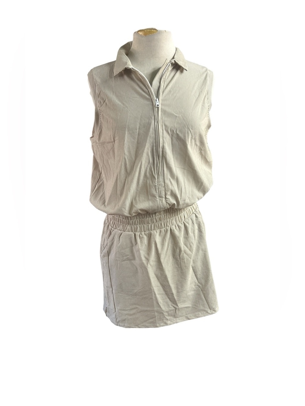 Fore the Girls L tan and white striped Sleeveless dress